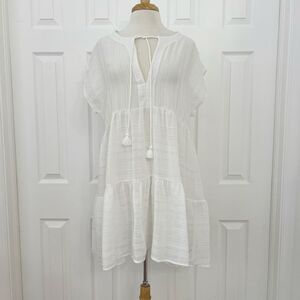 Robin Piccone Michelle Womens Coverup White Tiered‎ Self Tie Dress Size Large